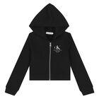 Girls Black Logo Zip Up Top, 1, hi-res