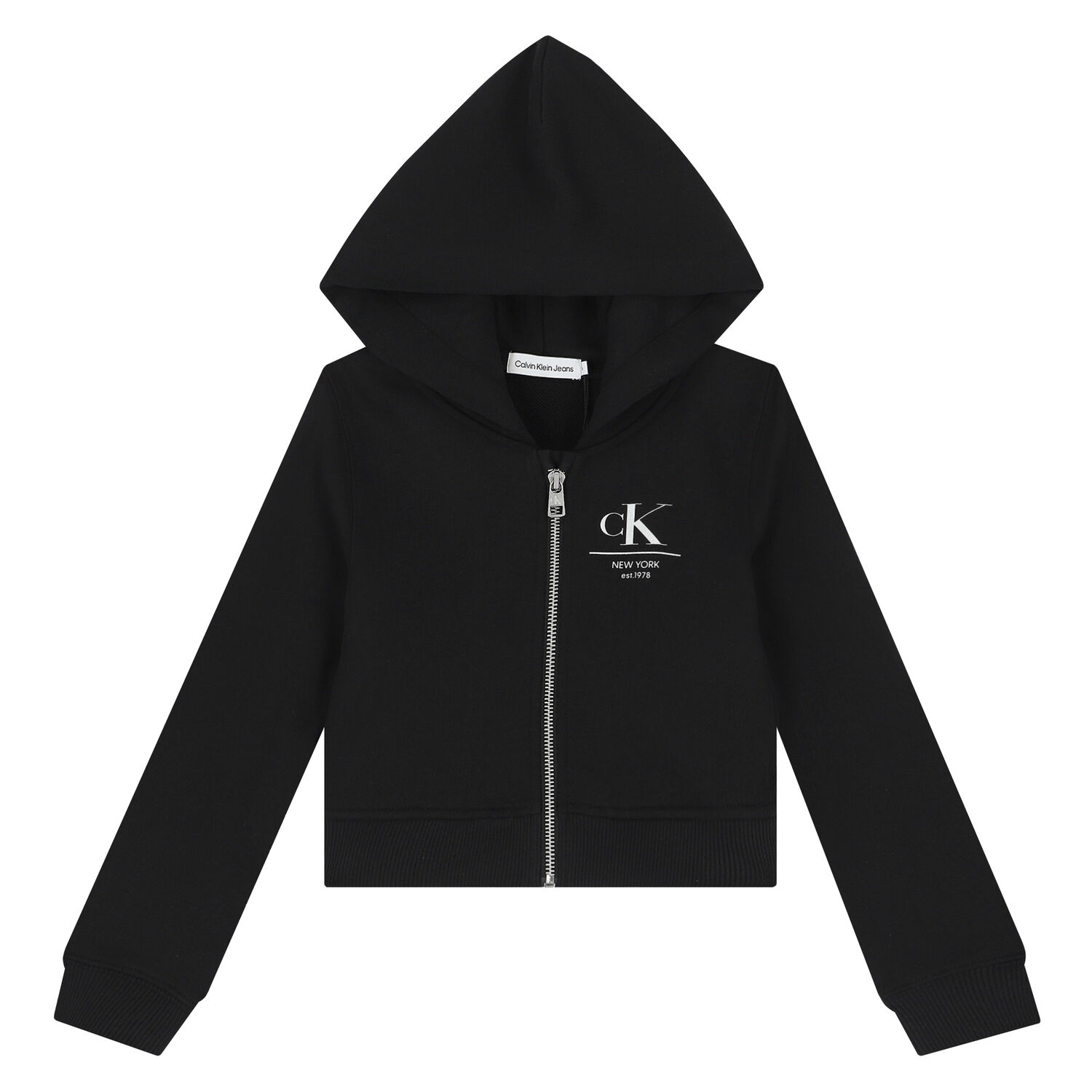 Girls Black Logo Zip Up Top, 1, hi-res