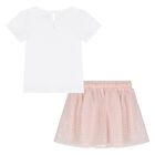 Younger Girls White & Pink Sequin Tulle Skirt Set, 1, hi-res