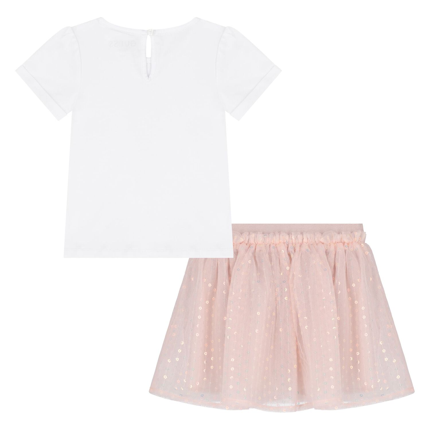 Younger Girls White & Pink Sequin Tulle Skirt Set, 1, hi-res