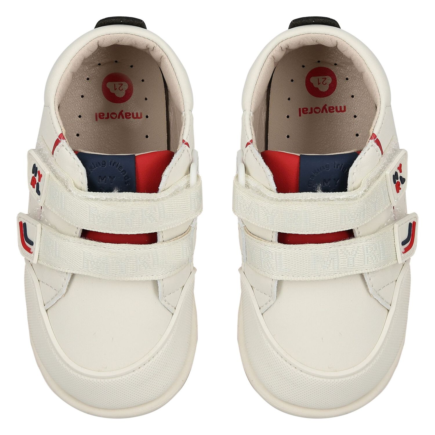 Younger Boys Ivory & Blue Trainers, 1, hi-res