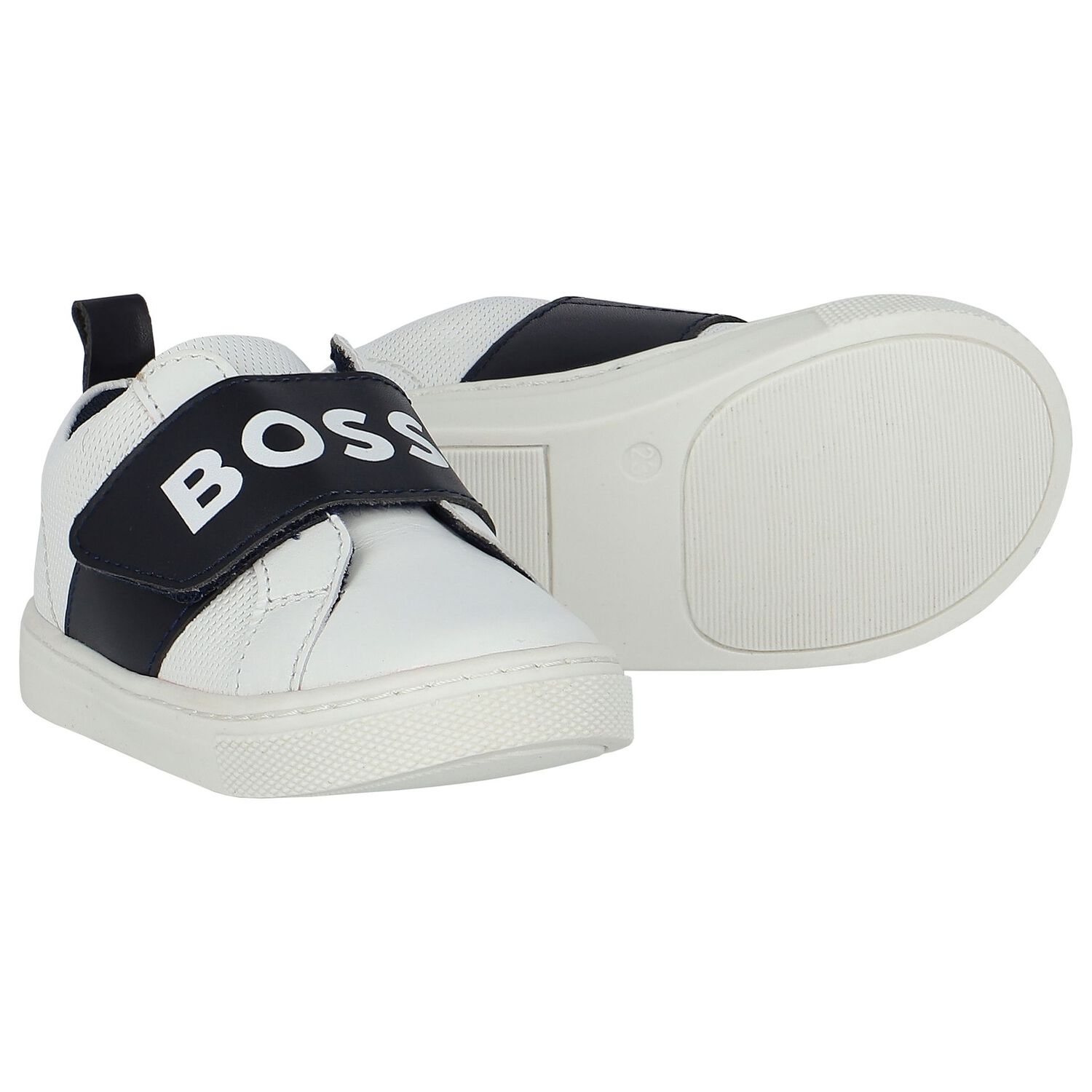 Boys White & Navy Blue Logo Trainers, 1, hi-res image number null