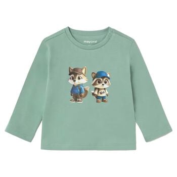 Younger Boys Green Raccoon Long Sleeve Top