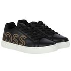 Boys Black Logo Trainers, 1, hi-res
