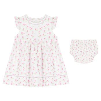Baby Girls White Rose Print Dress Set