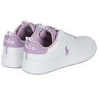 Girls White & Purple Logo Trainers, 1, hi-res