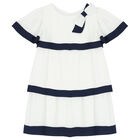 Girls White Tiered Pleated Dress, 1, hi-res