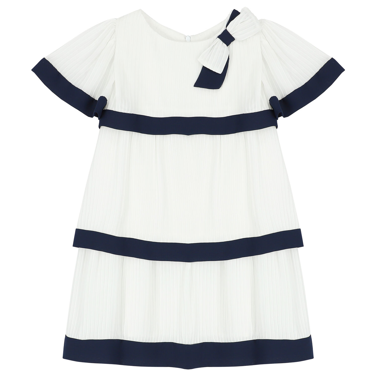 Girls White Tiered Pleated Dress, 1, hi-res image number null