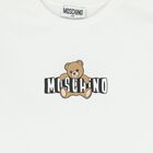 Girls White Teddy Bear Logo Dress, 1, hi-res