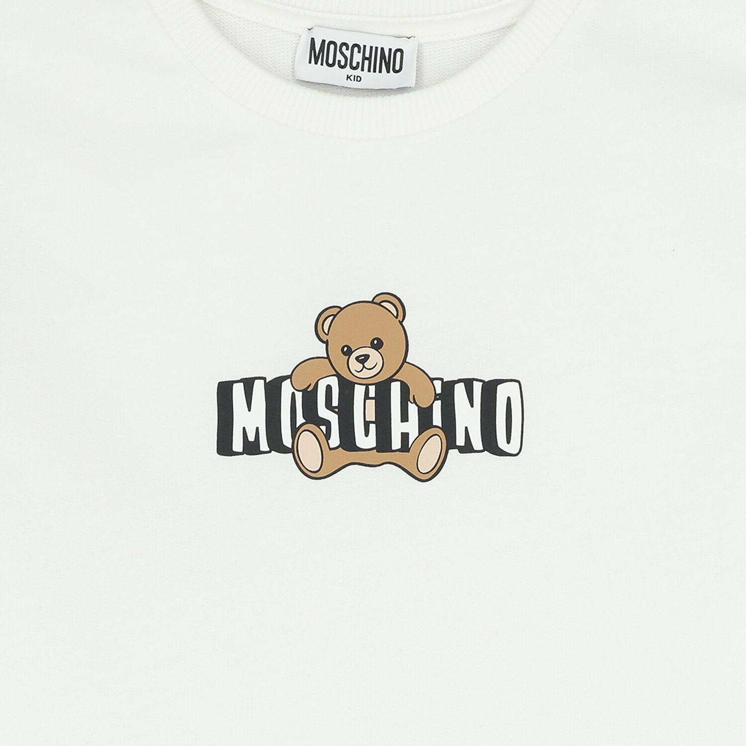 Girls White Teddy Bear Logo Dress, 1, hi-res