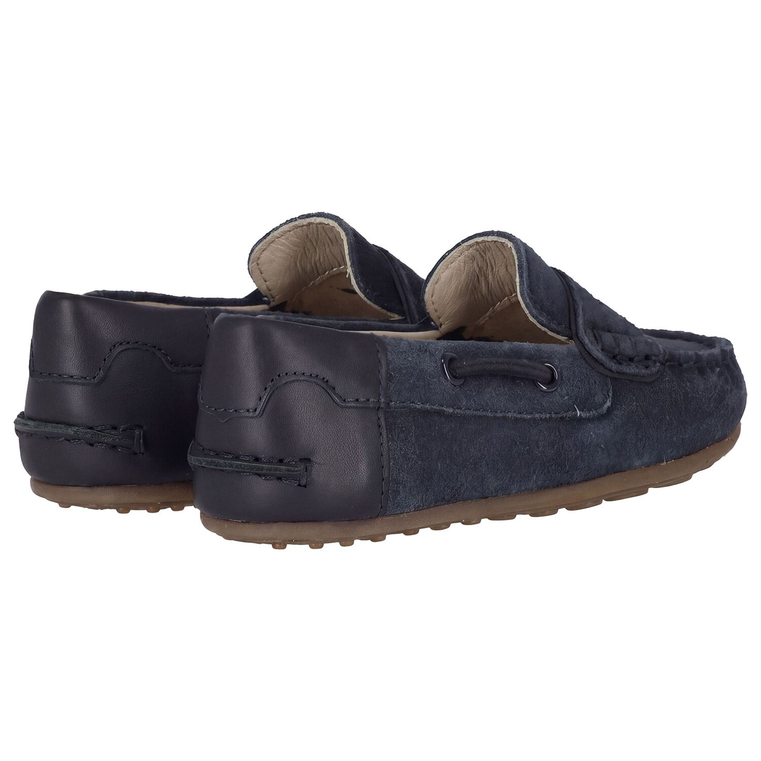 Boys Navy Blue Suede Leather Moccasins , 2, hi-res