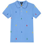 Boys Blue Logo Polo Shirt, 2, hi-res