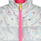 Girls Silver Iridescent Puffer Jacket, 1, hi-res