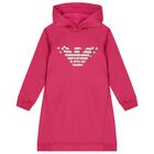 Girls Pink Logo Hooded Dress, 1, hi-res