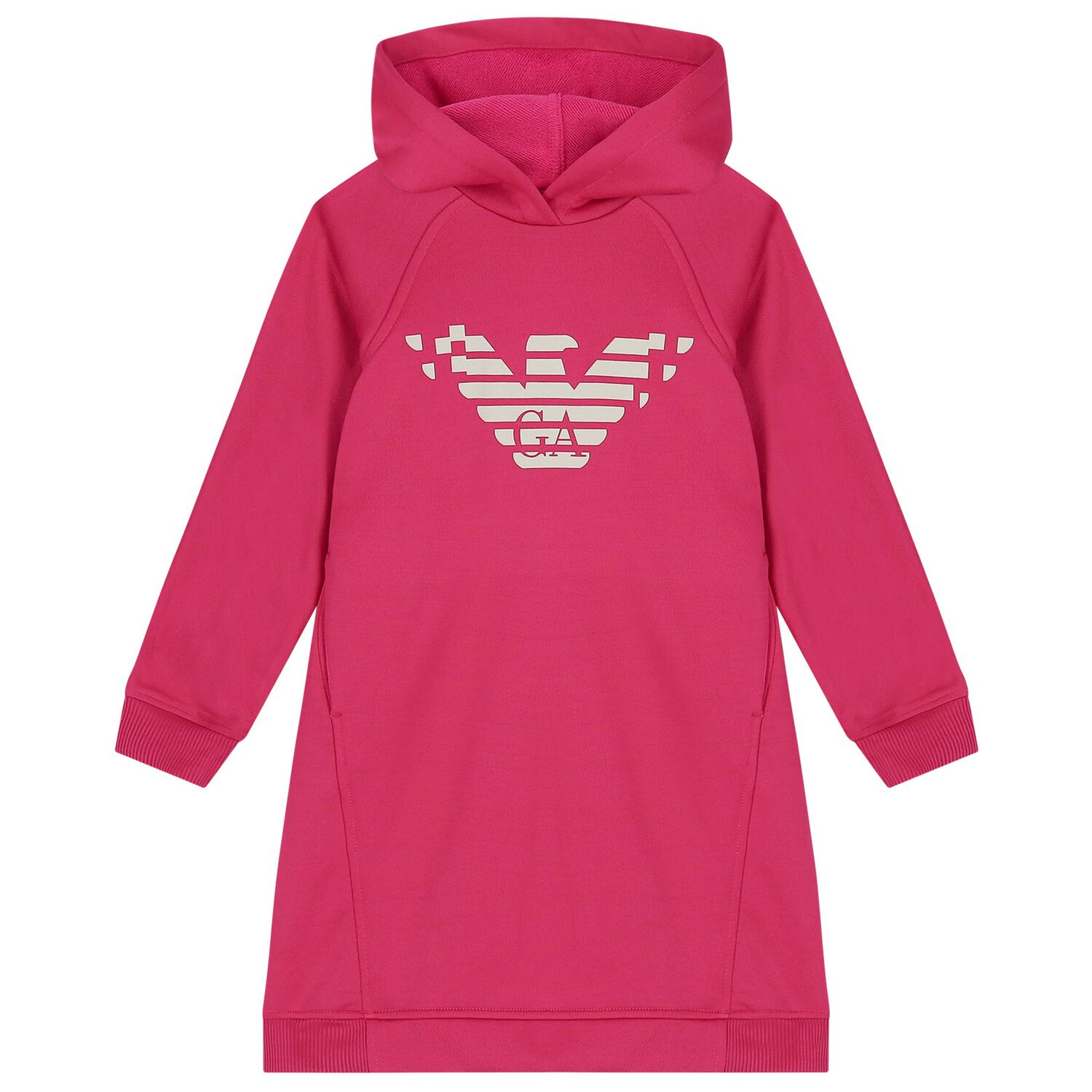Girls Pink Logo Hooded Dress, 1, hi-res