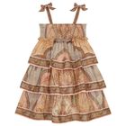 Girls Beige Paisley Tiered Ruffle Dress, 1, hi-res