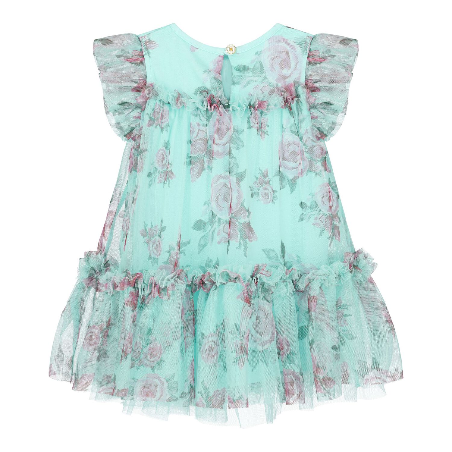 Baby Girls Aqua Roses Tulle Dress, 1, hi-res