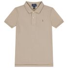 Boys Beige Logo Polo Shirt, 1, hi-res