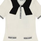 Girls White Jacquard Bow Dress, 1, hi-res