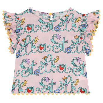 Girls Pink Floral Logo Blouse