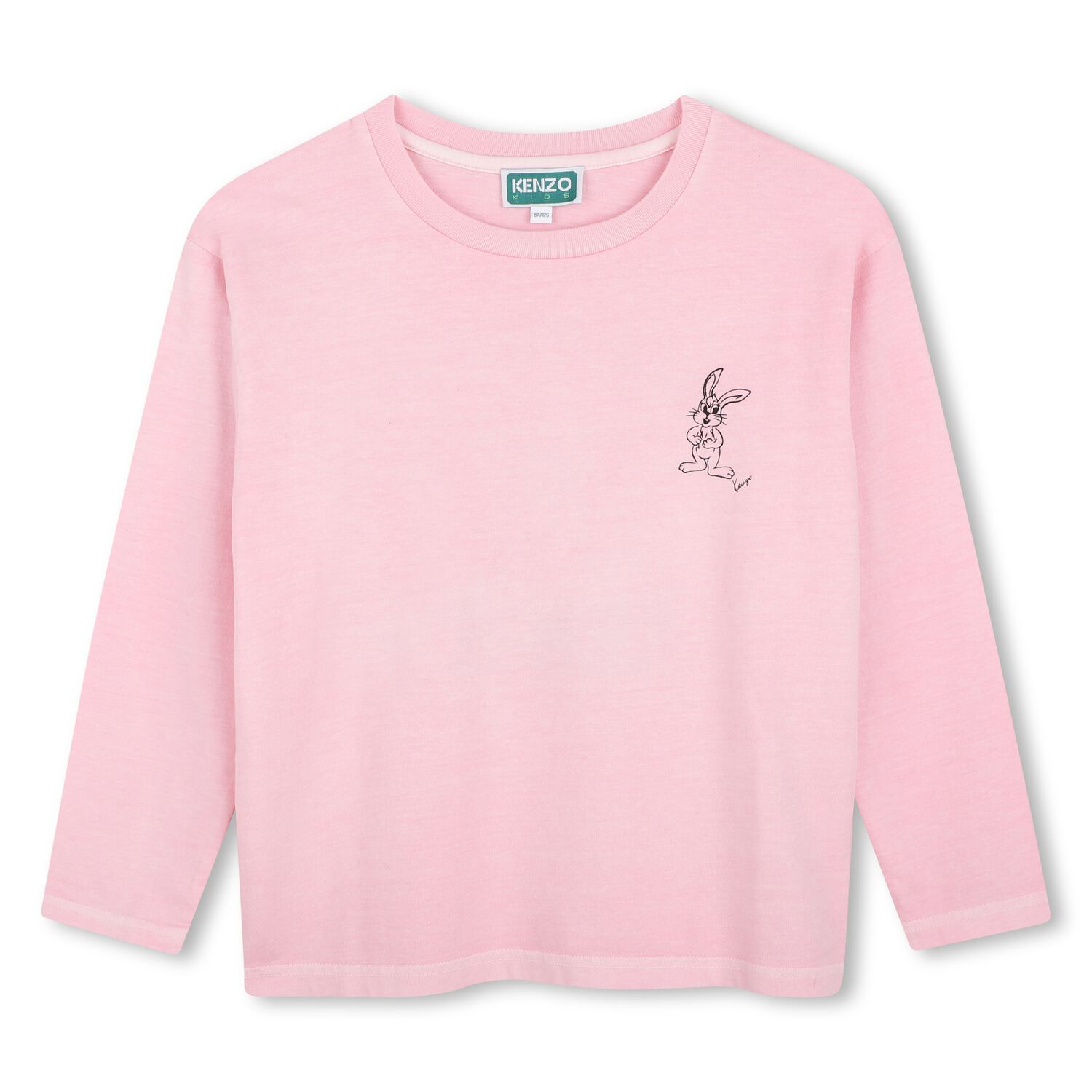 Girls Pink Bunny Logo Long Sleeve Top, 1, hi-res