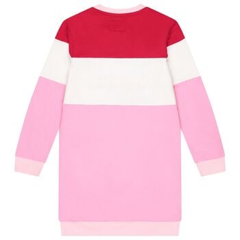 Girls Pink & White Logo Sweatshirt Dress