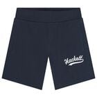 Boys Navy Blue Logo Shorts, 1, hi-res