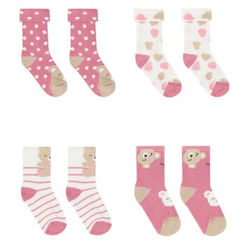Baby Girls Pink & White Socks (4 Pack)