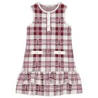Girls White & Burgundy Red Check Knitted Dress, 1, hi-res
