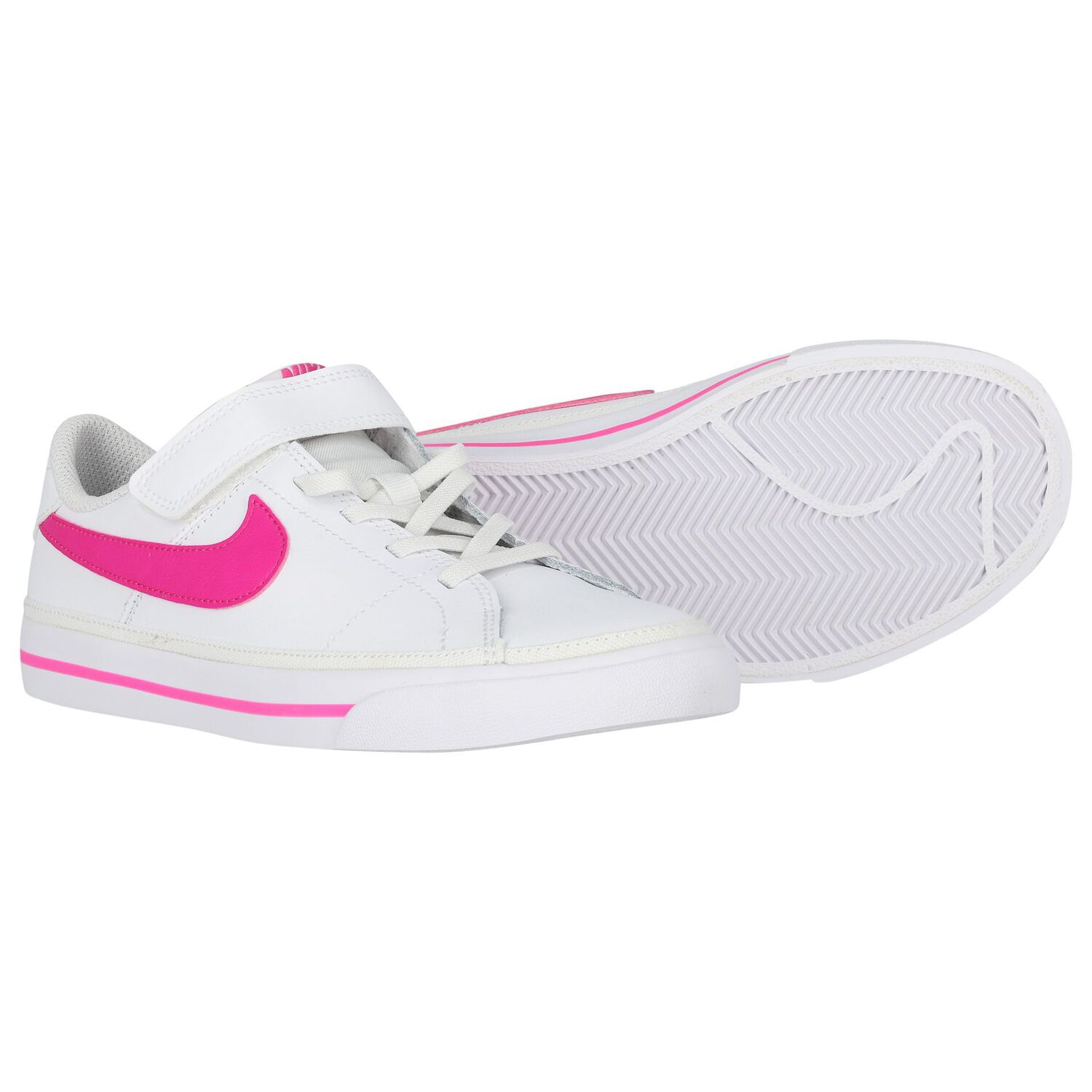 Girls White & Pink Court Legacy Trainers, 1, hi-res