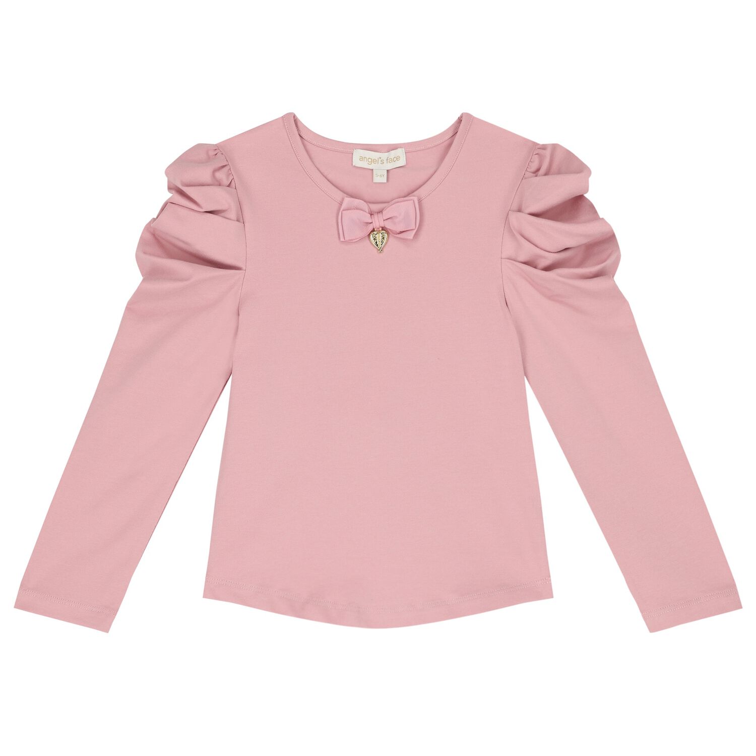 Girls Pink Bow Long Sleeve Top, 5, hi-res