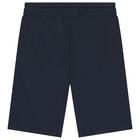 Boys Navy Blue Logo Shorts, 1, hi-res