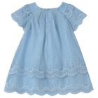 Younger Girls Blue Embroidered Tulle Dress, 2, hi-res