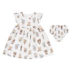 Baby Girls White Teddy Bear Dress Set, 3, hi-res