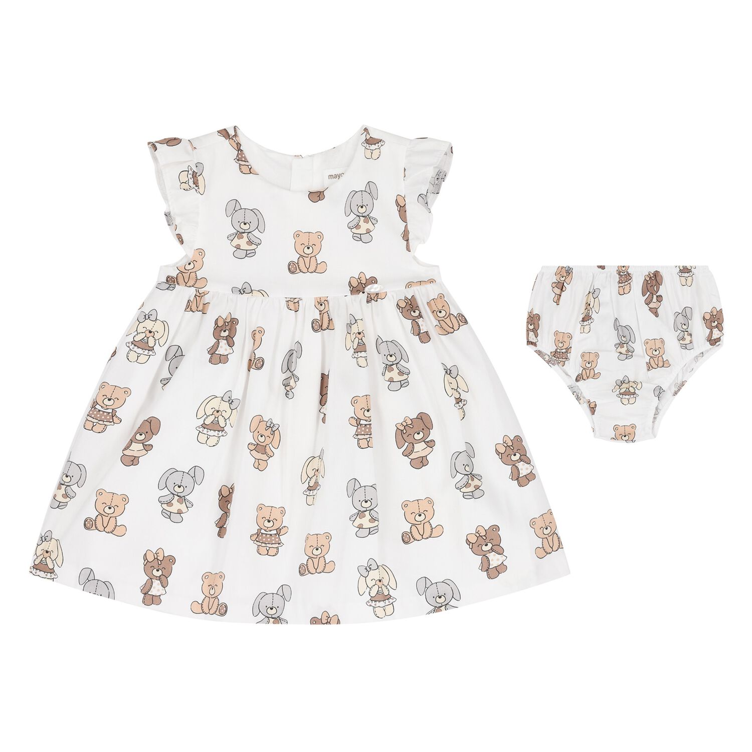 Baby Girls White Teddy Bear Dress Set, 3, hi-res