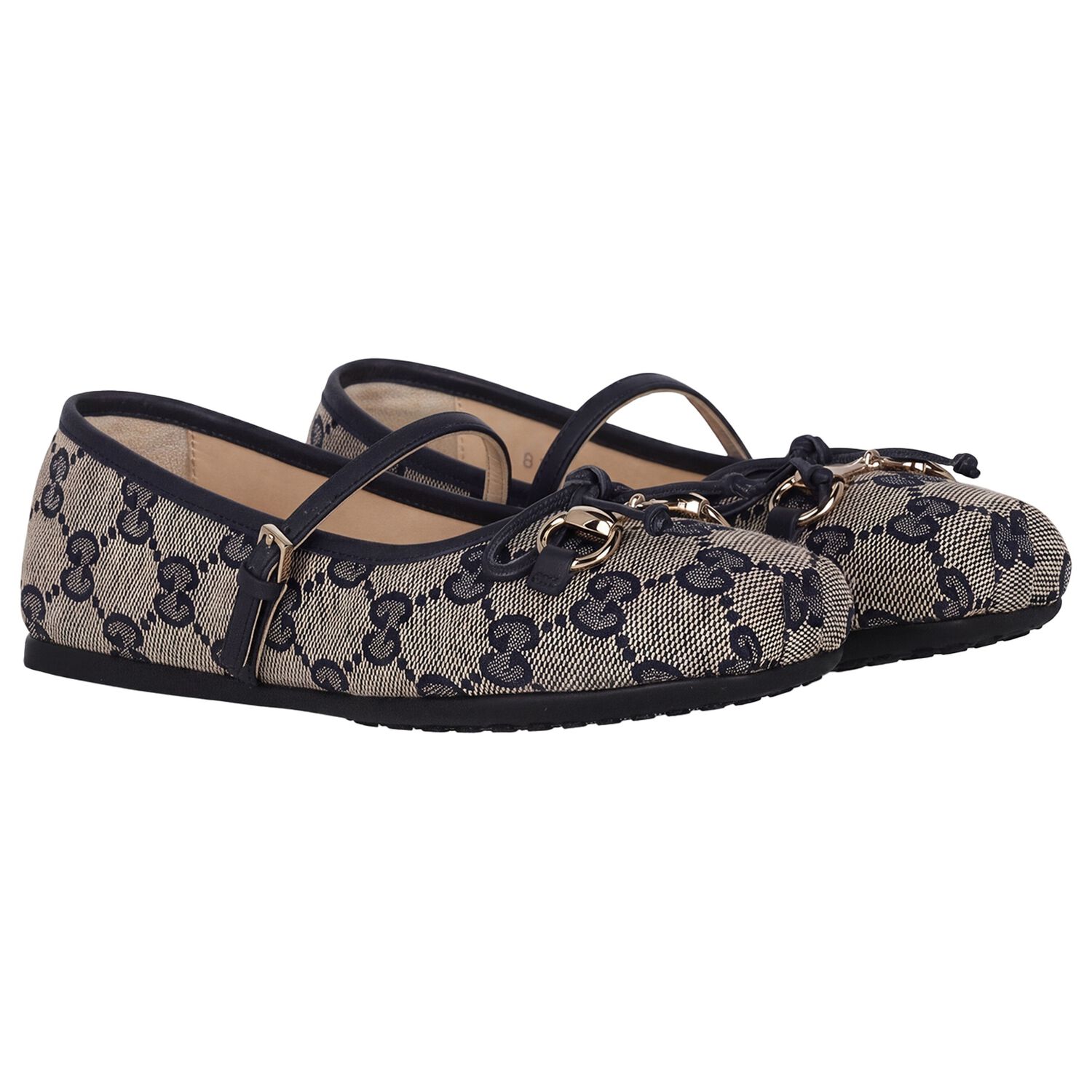 Girls Beige & Navy Blue GG logo Shoes, 1, hi-res