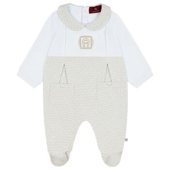 Baby Boys Blue & Gold Logo Babygrow