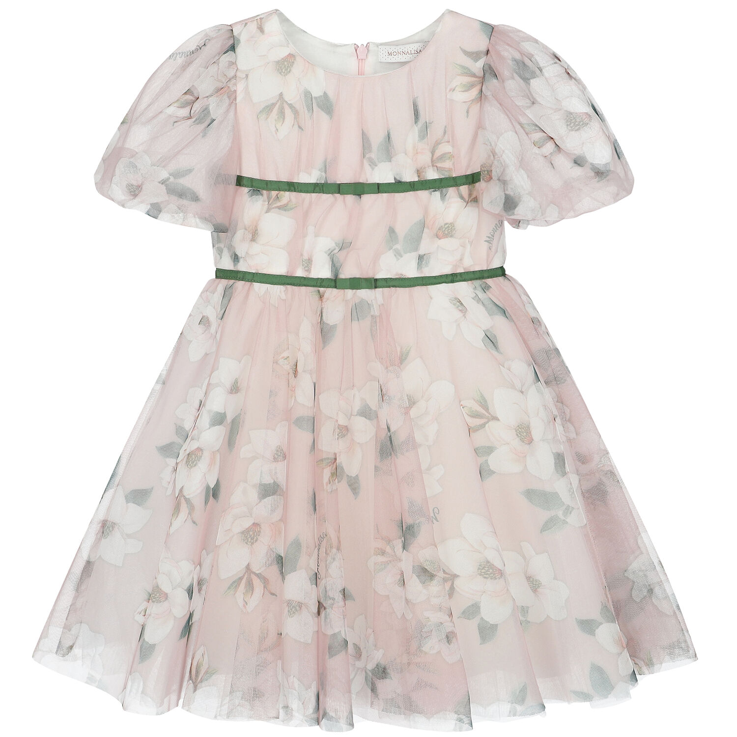 Girls Pink Floral Tulle Dress, 1, hi-res