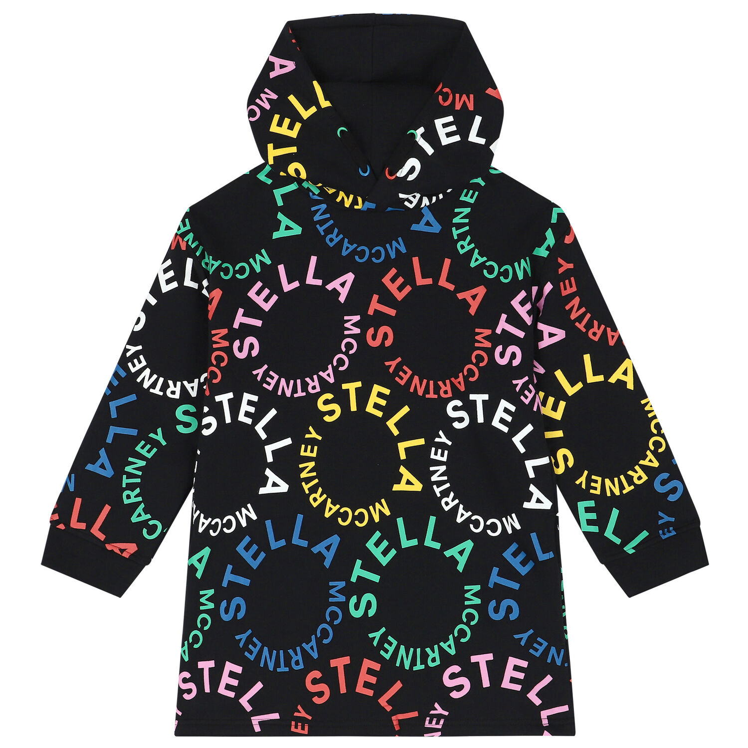 Girls Black Logo Hooded Dress, 2, hi-res image number null