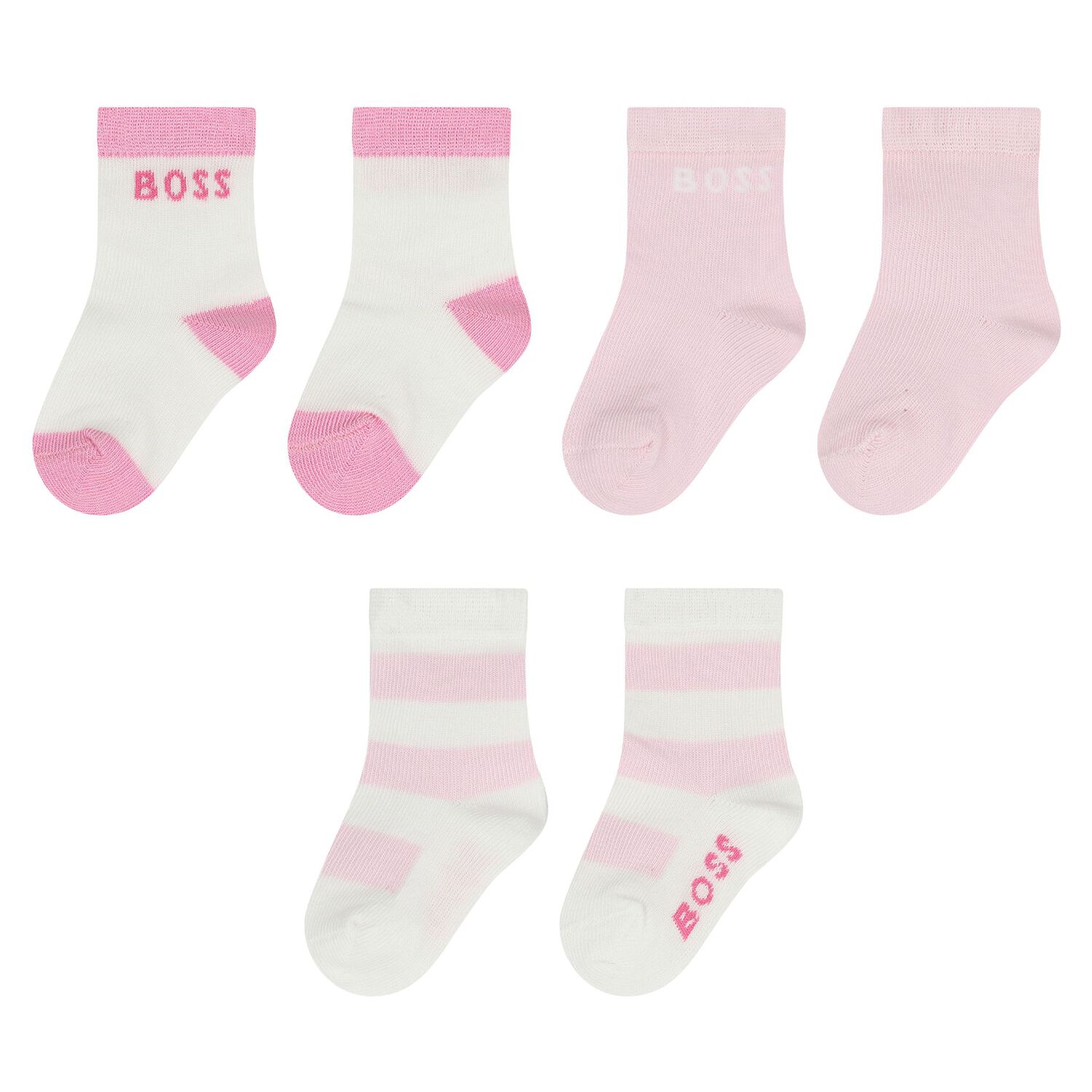 Baby Girls White & Pink Logo Socks ( 3-Pack ) , 1, hi-res
