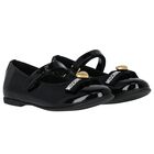 Girls Black Logo Patent Leather Shoes, 1, hi-res