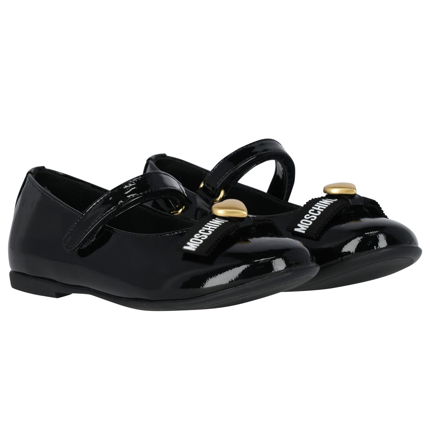 Girls Black Logo Patent Leather Shoes, 1, hi-res