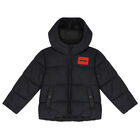 Boys Black Logo Puffer Jacket, 1, hi-res