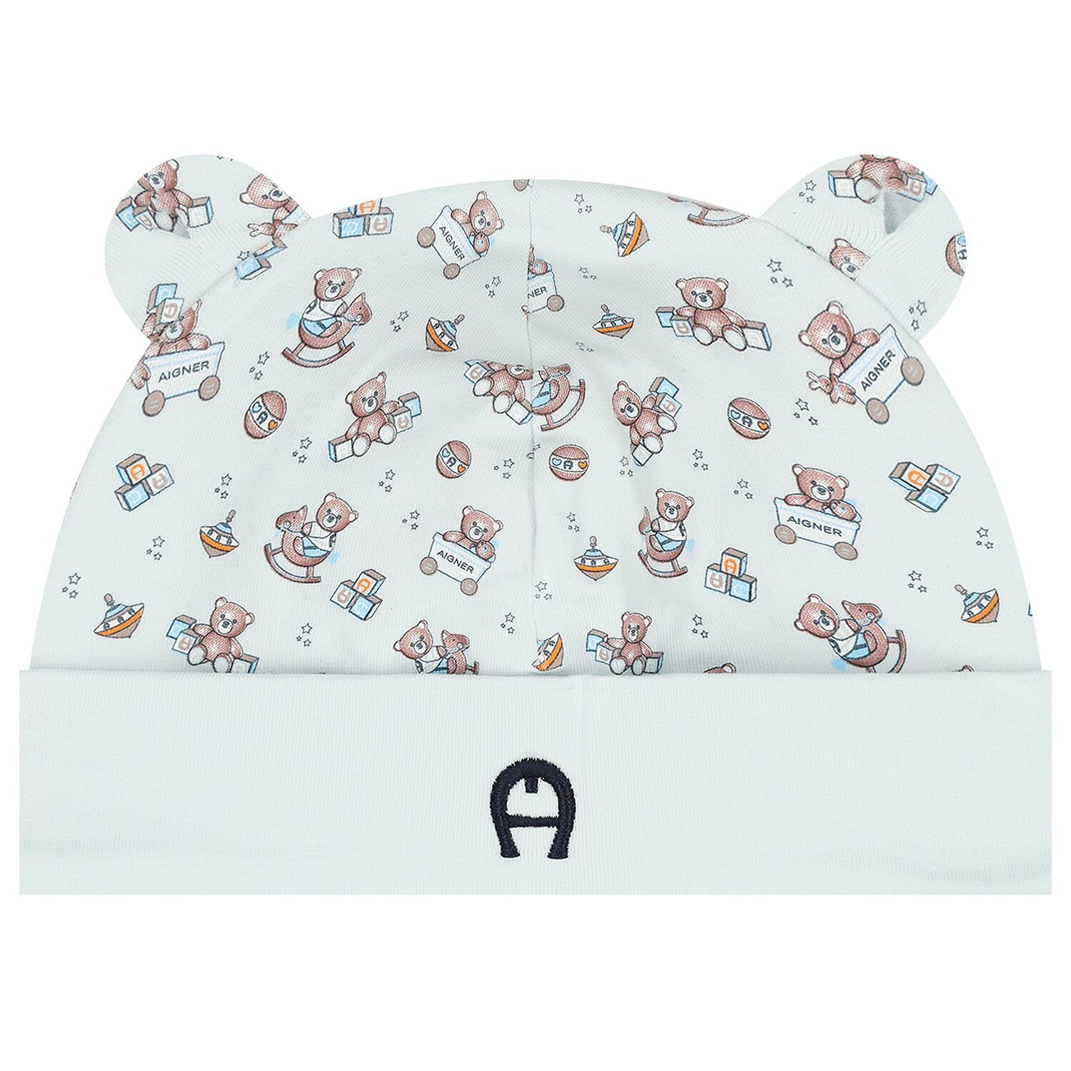 Baby Boys Blue Teddy Bear Logo Hat , 2, hi-res