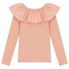 Girls Pink Ruffle Long Sleeve Top, 1, hi-res