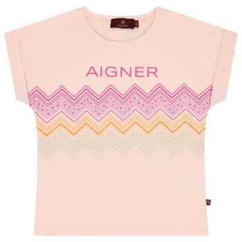 Aigner Girls Pink Zigzag Logo T-Shirt, 2 Girls Pink Zigzag Logo T-Shirt