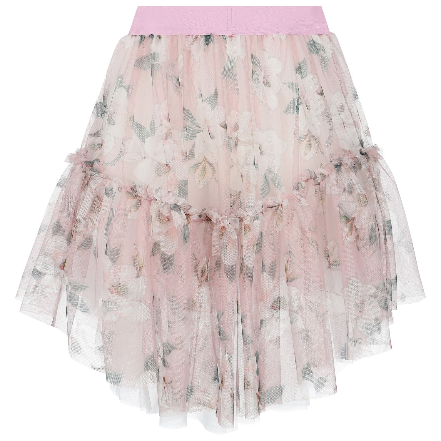 Girls Pink & White Floral Tulle Skirt, 1, hi-res