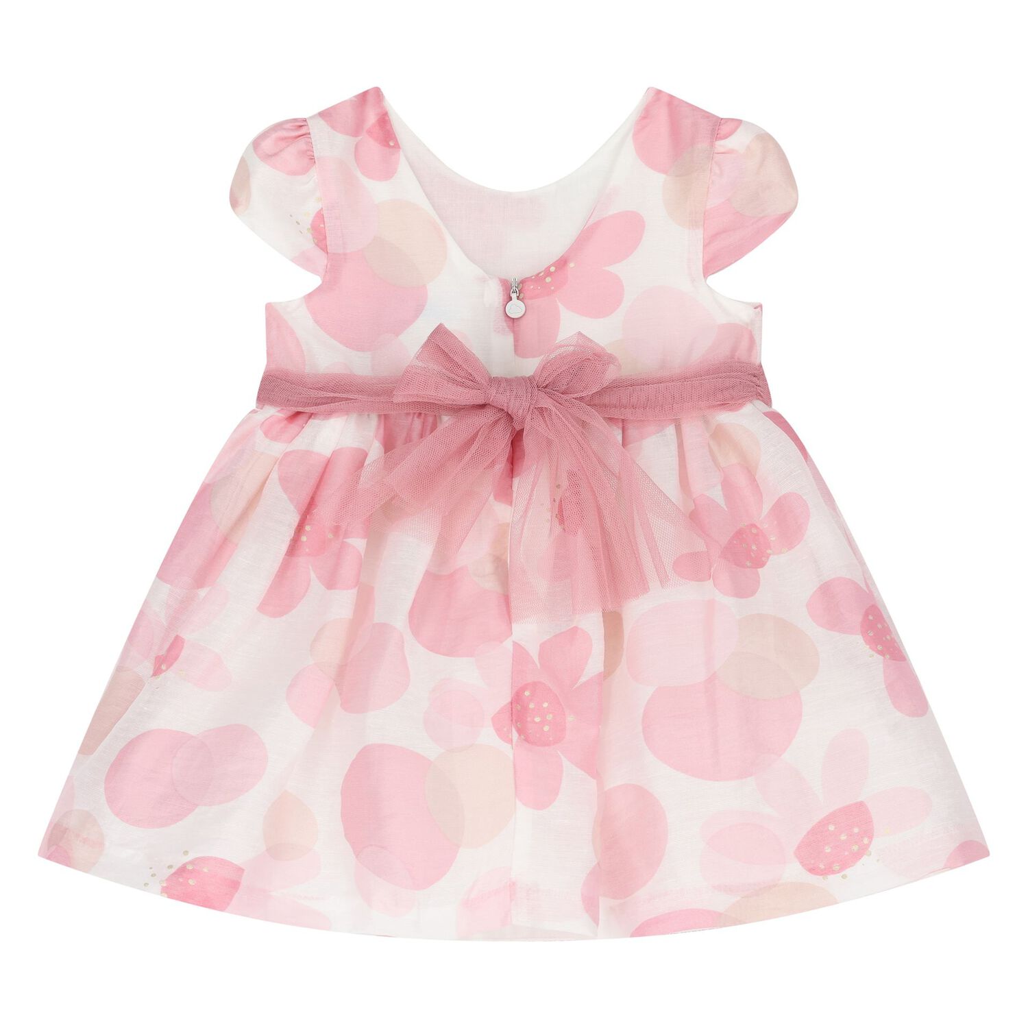 Baby Girls Ivory & Pink Floral Organza Dress, 1, hi-res image number null