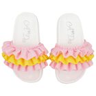 Girls Pink & Yellow Ruffle Sliders, 2, hi-res