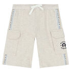 Boys Beige Logo Shorts, 2, hi-res